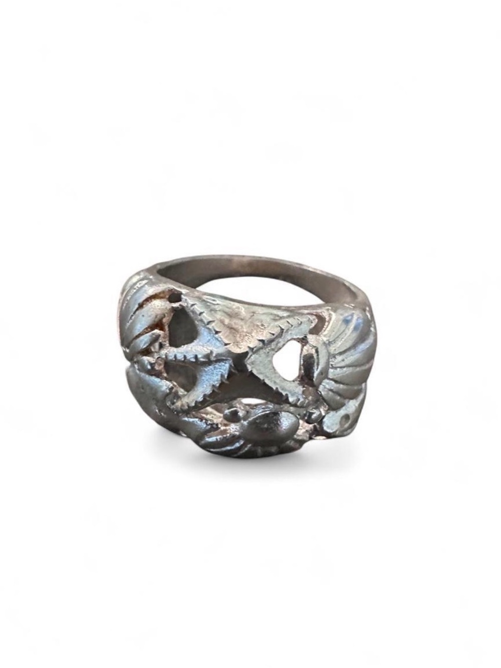 Sterling Silver Carved Sea Theme Ring Size 7.5